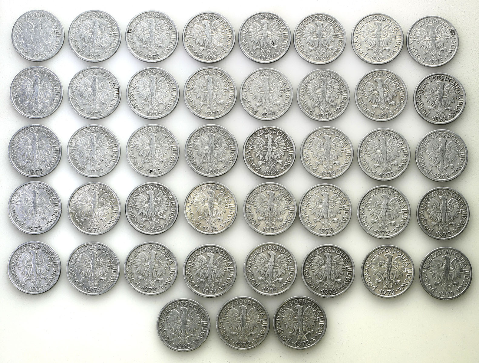 PRL. 2 złote 1958-1974 jagody, aluminium, zestaw 43 monet
